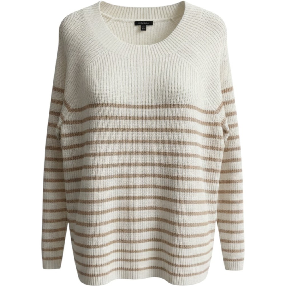 Lands End Womens 3X 24W-26W Shaker Knit Tunic Striped Sweater Ivory Tan